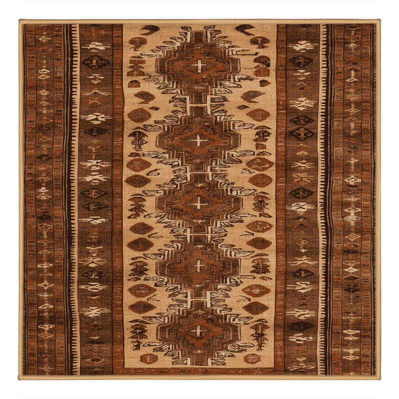 Machine Washable Turkish Brown Area Rug, Square 5'