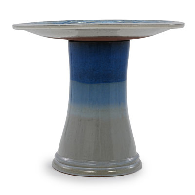 17'' Ceramic Bird Bath For Outside,Blue Ombre