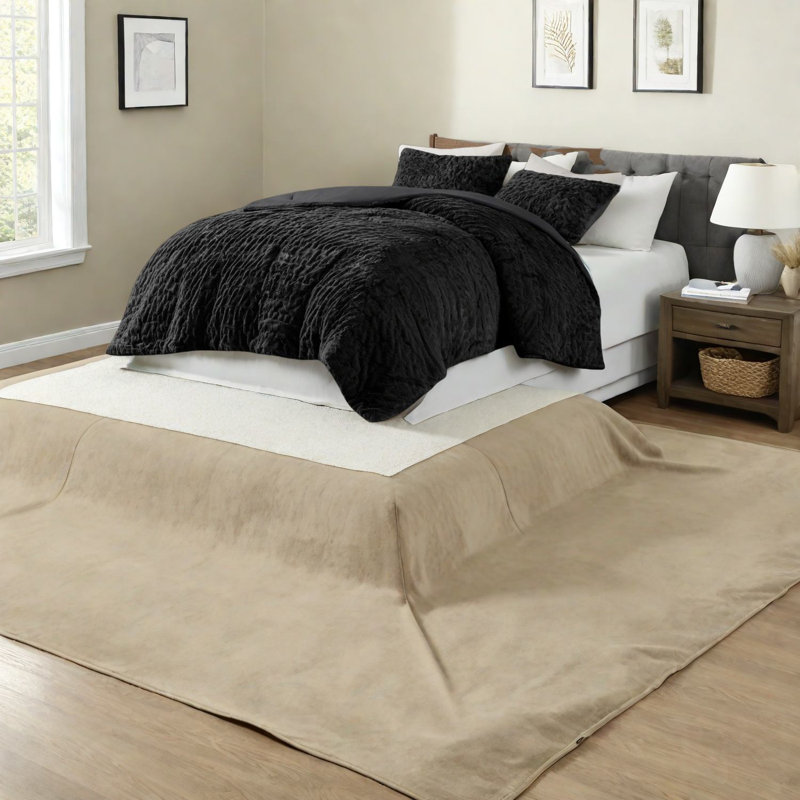 Ensemble de literie luxueux en fausse fourrure, édredon en polyester noir pour maison moderne