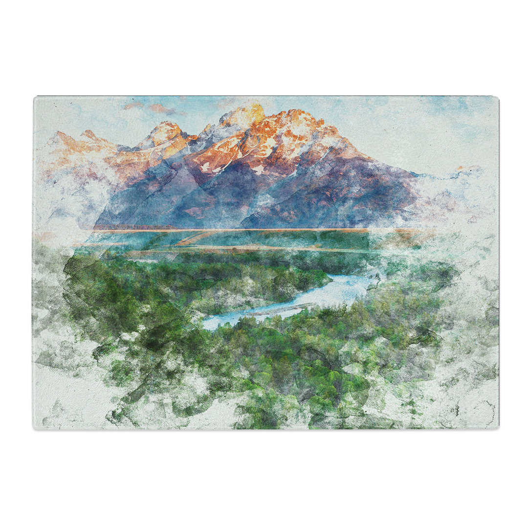 Tempered Glass Teton Mountain Range Chopping Board