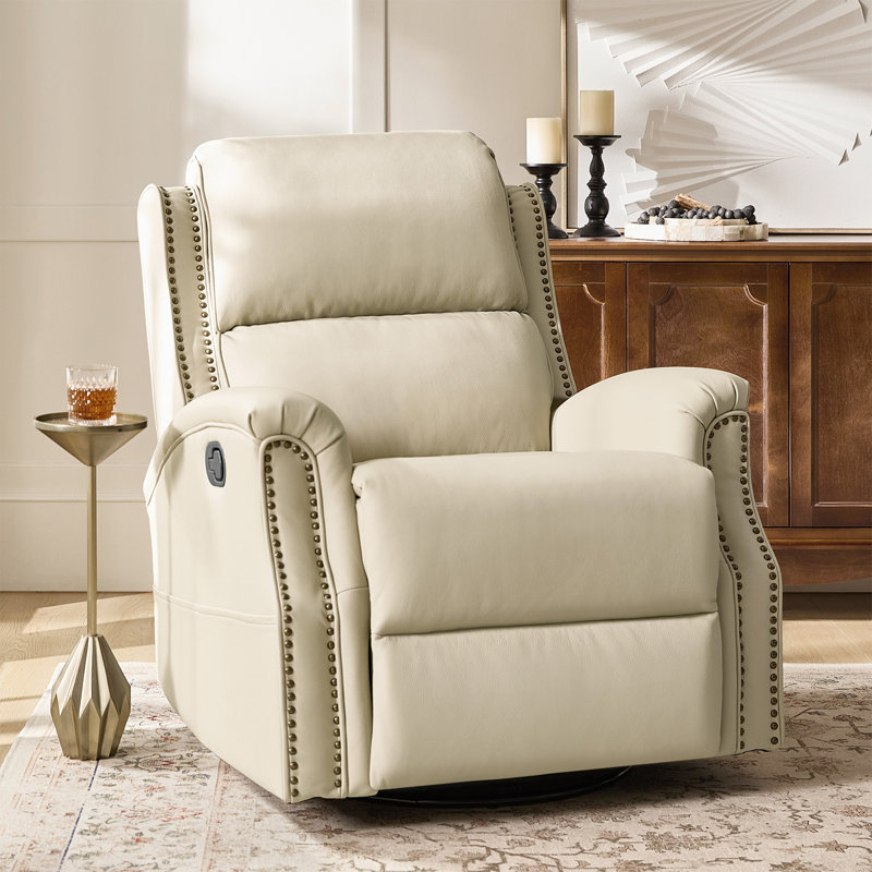  Fauteuil inclinable manuel pivotant en cuir véritable 34 po Felisa, Beige
