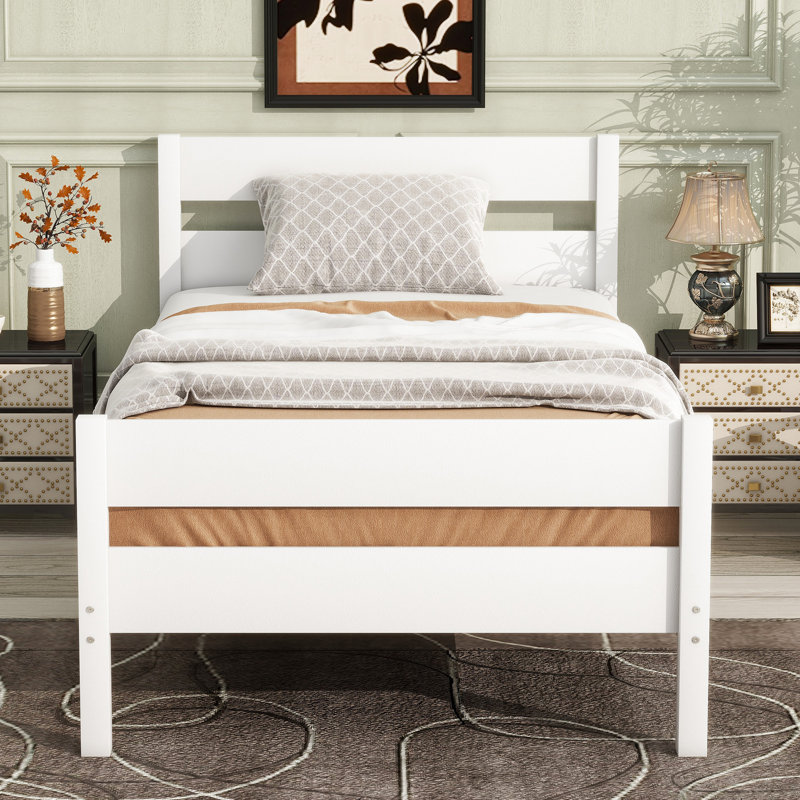 Lit simple blanc avec tête de lit en bois d'hévéa et rangement compact, style classique, finition rapide, rangement optimisé pour les petites pièces, processus d'assemblage simple