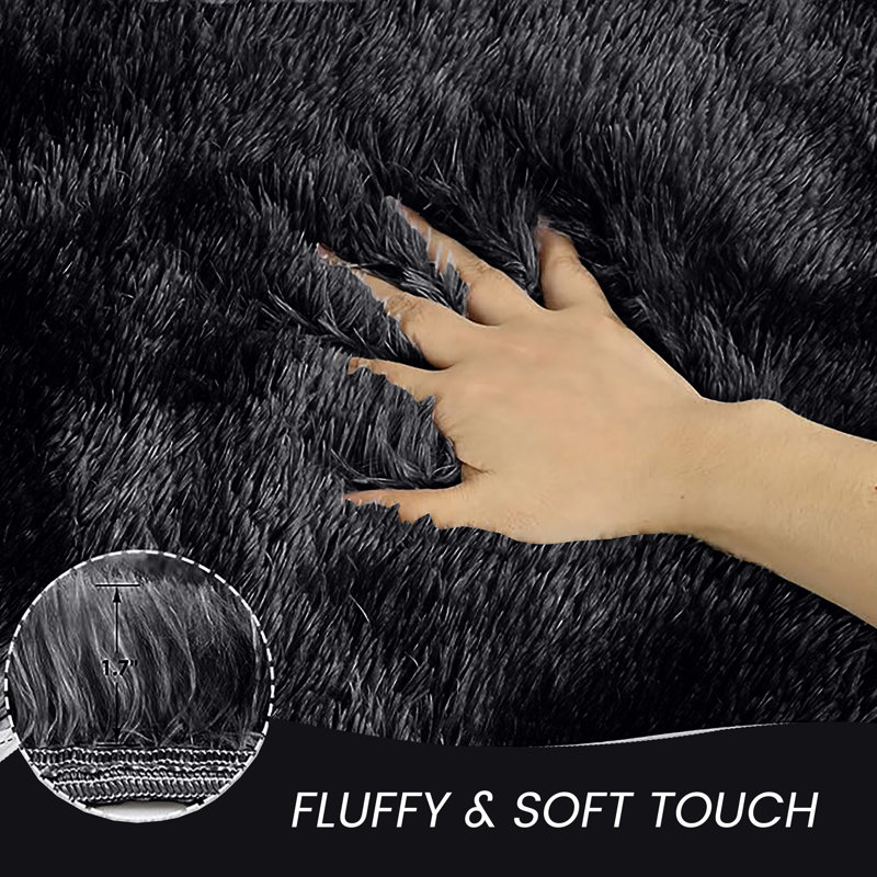 Machine Tufted High Pile Shag Area Rug(Ultra Soft & Fluffy), Rectangle 120 x 170 cm, Black