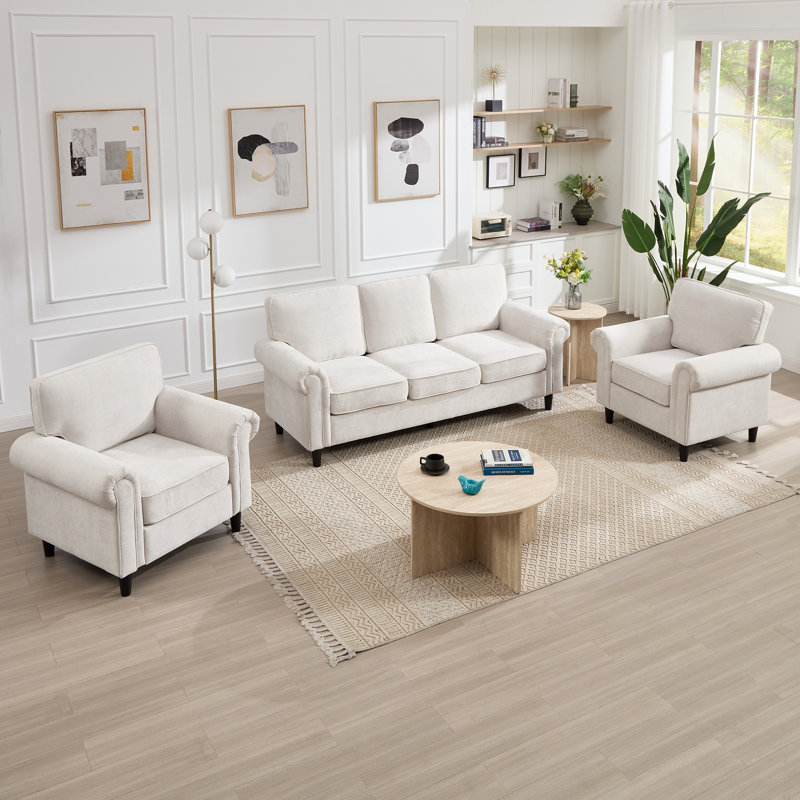 Ensemble de salon avec canapé rembourré 3 pièces, Beige