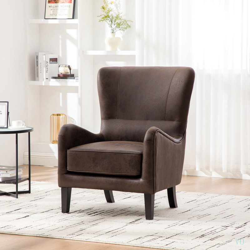 Fauteuil d'appoint à dossier haut en polyuréthane de 28 po, fauteuil rembourré pour le salon, fauteuil à oreilles rétro, siège de lecture simple pour canapé avec pieds