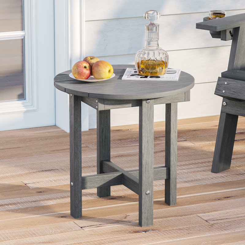 Round HDPE Plastic Wood Side Table – Durable Outdoor Accent Table for Patio, Garden, and Balcony, Gray