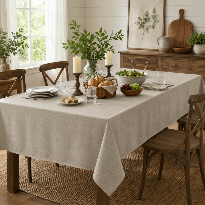 Taupe Linen-Textured Rectangular Tablecloth 60'' x 120''