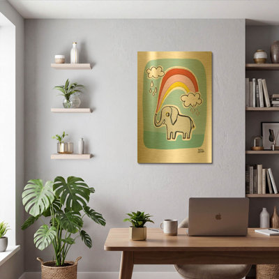 « Éléphant fou de toi » par Melissa Averinos, tableau mural en métal doré, 61 x 91 cm