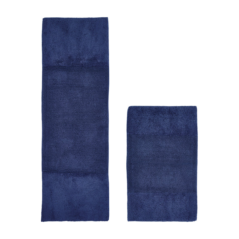 Makaylynn Premium 100% Cotton 2155 GSM 2-Piece Bath Rug Set, OEKO-TEX® Certified, Non-Slip Spray Latex Backing, Plush Tufted, Super Absorbent, Machine Washable Bathroom Rugs, Navy