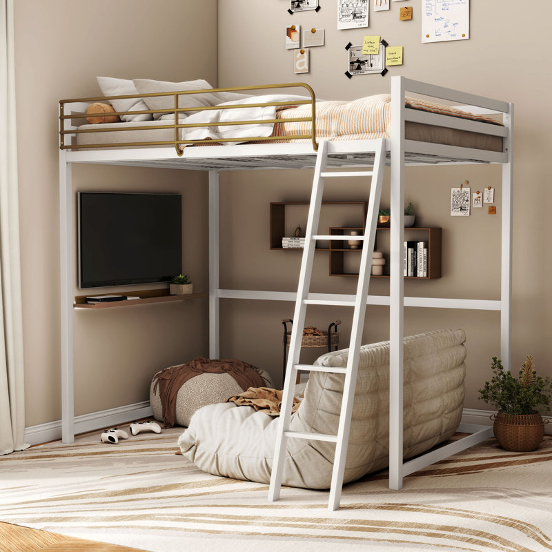 Audreena Metal Loft Bed, White, Full