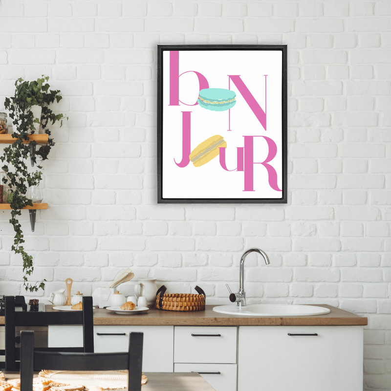 Cadre flottant Bonjour Macarons, par ANNA QUACH, Cadre flottant noir de jais, H 21 po x l 17 po