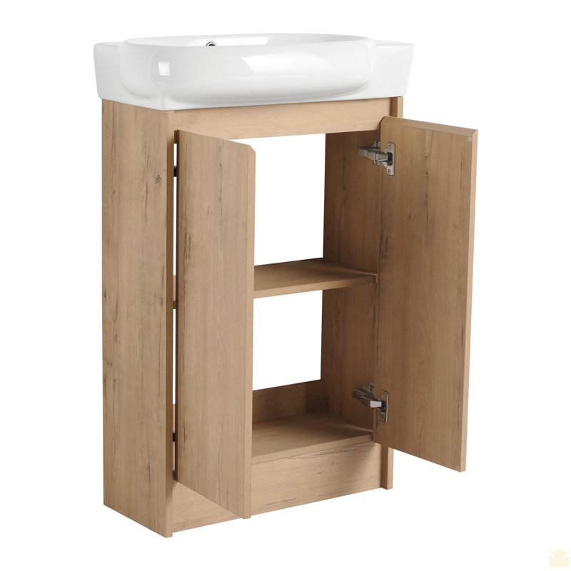 Meuble-lavabo autoportant de 23 po avec lavabo et portes à fermeture douce, Imitation chêne