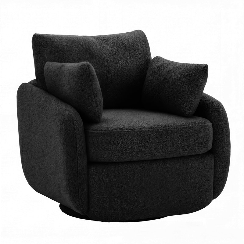 Chaise d'appoint moderne pivotante à 360 ° avec revêtement Sherpa Boucle, Black