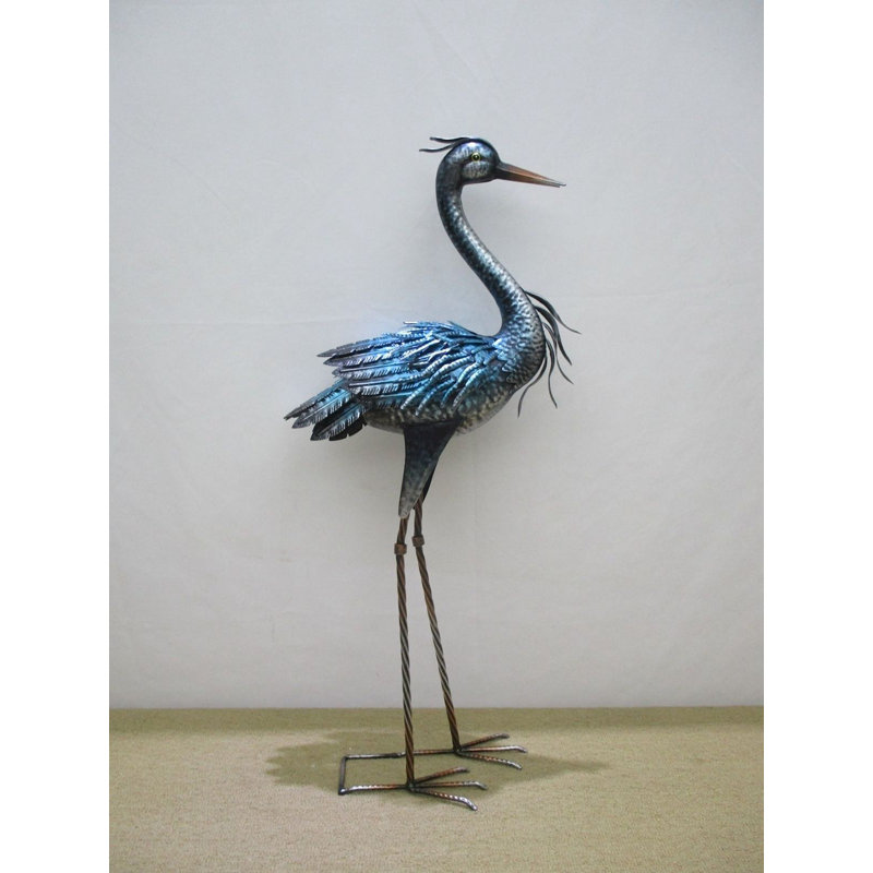 Statue de jardin debout avec grue en métal
