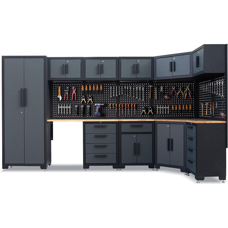 Garage Storage Cabinet, Workshop Set Garage Cabinets and Storage System with Corner Cabinet, Pegboard for Garage Tool Organization