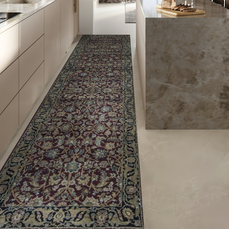 Tapis rouge et noir noué à la main de haute qualité