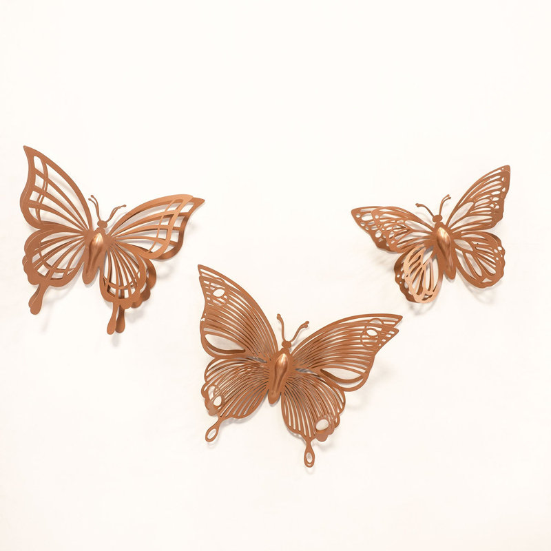 3D Metal Butterflies Wall Decor Set - 3 Piece, Copper