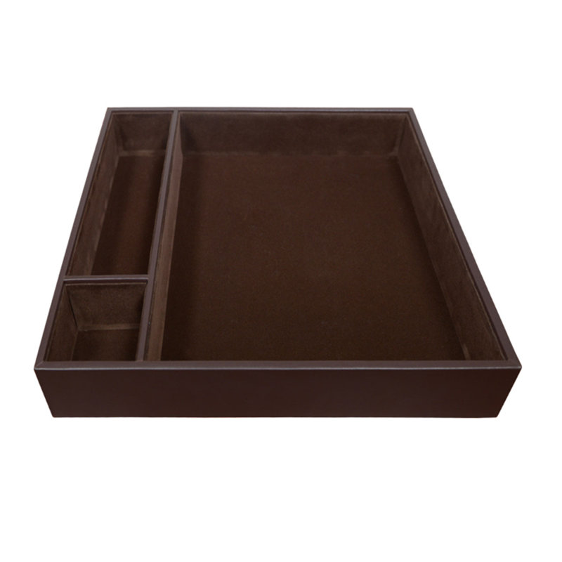 Chocolate Brown Leather Conference Room Organizer Tray