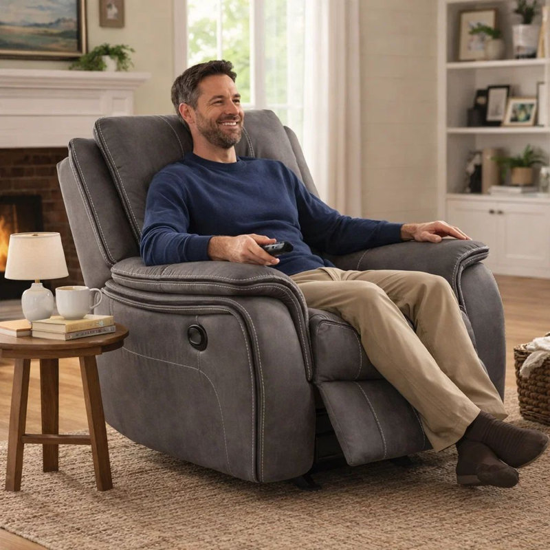 Heny Manual Glider Recliner Chair, Plush  Pillow Top Arms, Dark Gray