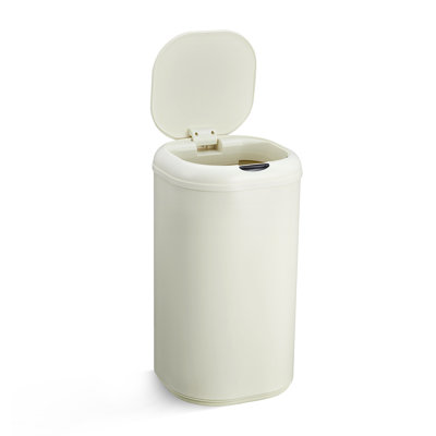 8 Gallon Motion Sensor Kitchen Trash Can, Touchless Automatic Rubbish Bin with Lid, 30 L Stainless Steel Cylindrical Garbage Can, Smart Waste Bin for Bathroom, Living Room, Home Office, Beige