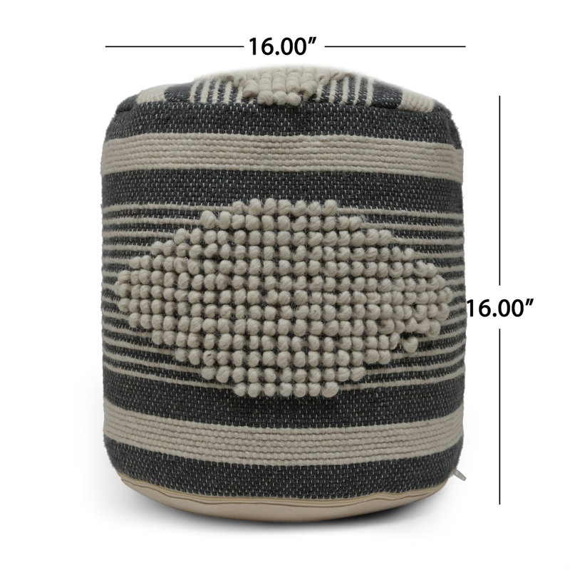 Pouf cylindrique en tissu Diamond, Blanc / Gris