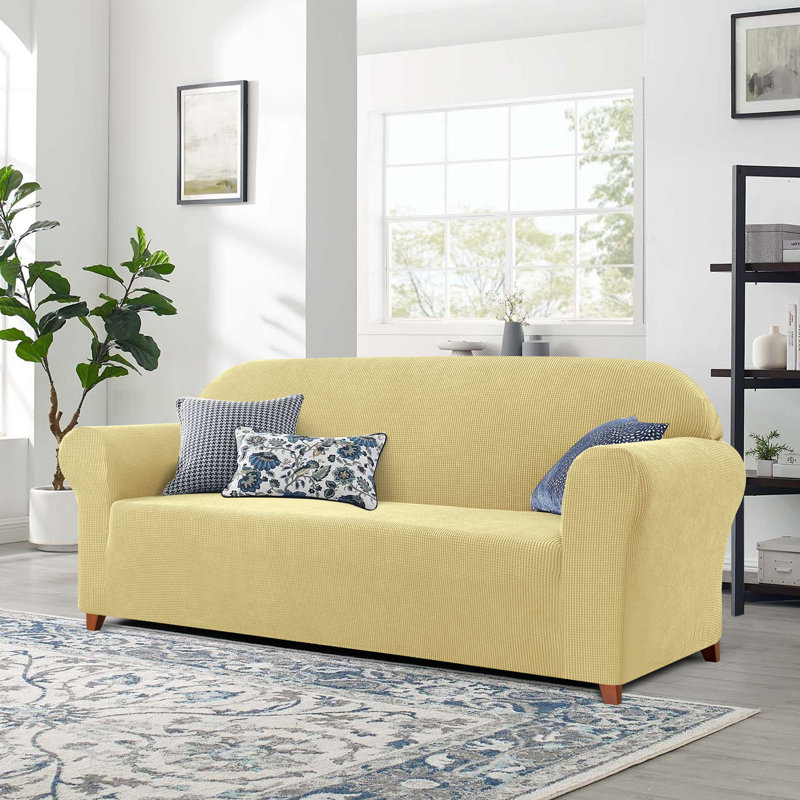 Soft Spandex Stretch Box Cushion Sofa Slipcover, 104cm H x 235cm W x 107cm D, Light Yellow