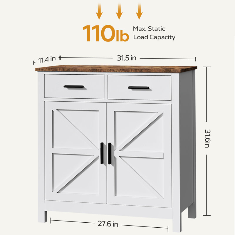 Kitchen Storage Cabinet, Modern Farmhouse Buffet Cabinet With Storage, Coffee Bar With 2 Drawers And 2 Doors, Floor Sideboard Buffet For Living Room, Dining Room, Bathroom