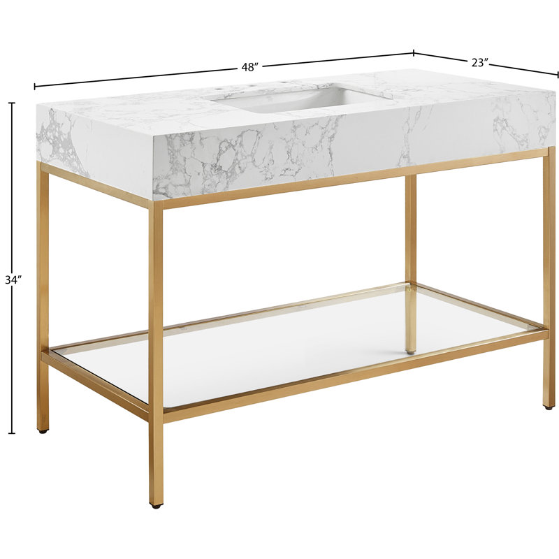 Marmo 48" Single Bathroom Vanity, Brushed Brass, White