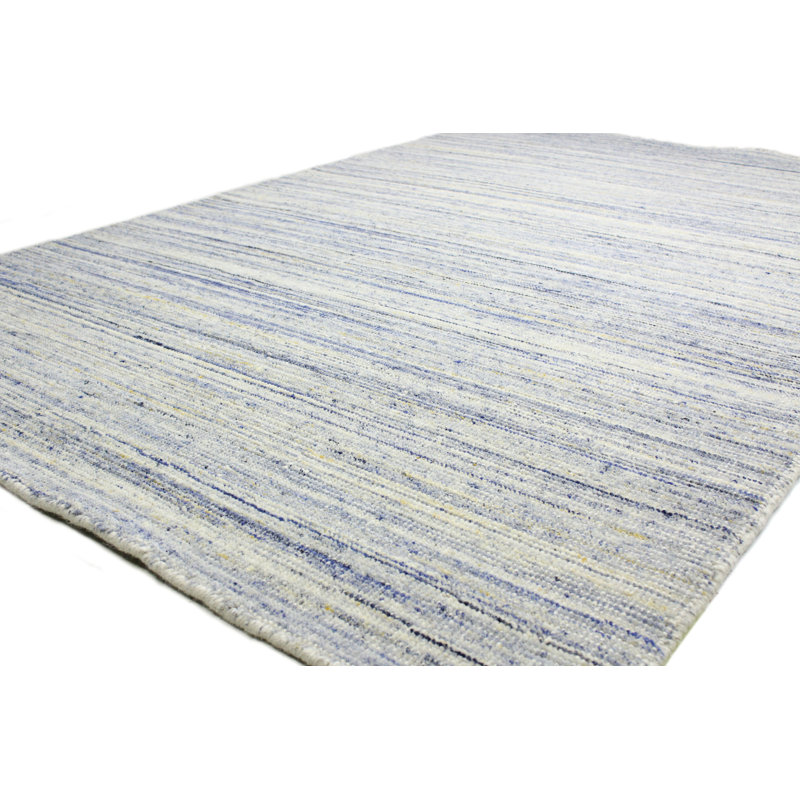 Thebes Handmade Hand Loomed Wool Ivory/Blue Rug, Rectangle  7'6" x 9'6"