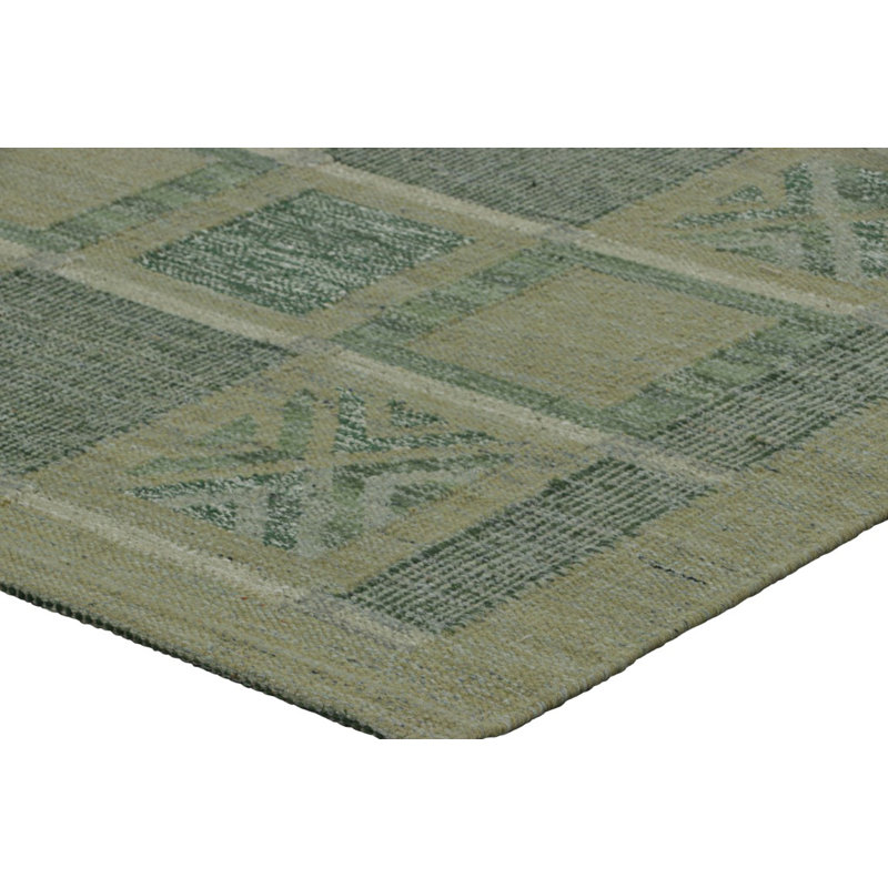 Scandinavian Wool Geometric Area Rug in Green, Rectangle 9' x 12'