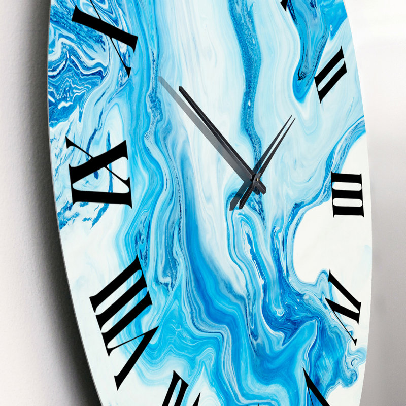 Horloge murale moderne bleue et blanche à encre liquide Art I, Petit