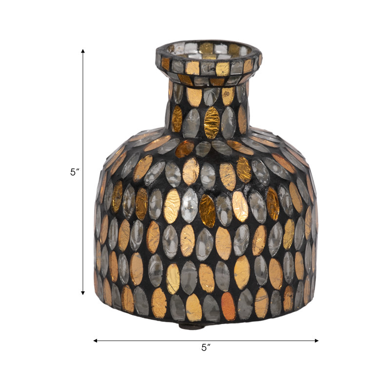 Chrisan Handmade Glass Table Vase, Mosaic Bronze/Copper, 6" H x 4" W x 4" D