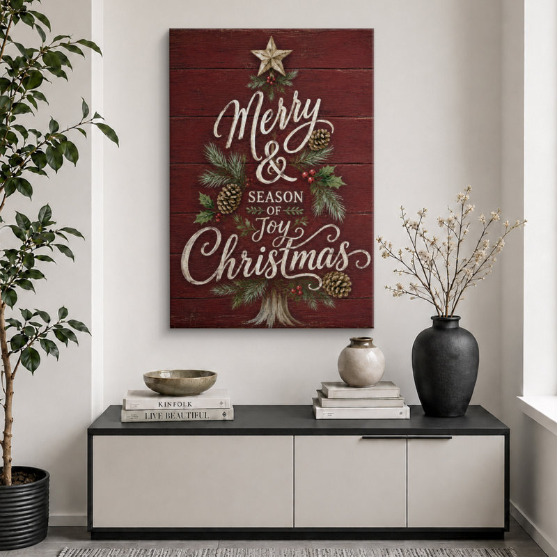 «Merry Christmas Season Holiday», entrée, impression sur toile encadrée, H 36 po x l 24 po x P 1,5 po, Toile tendue