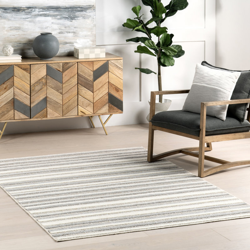 Abla Striped Machine Washable Area Rug, Rectangle 5'3" x 7'7"