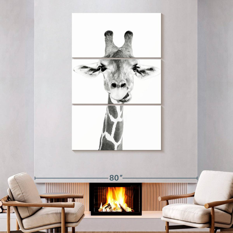 Brampt Happy Giraffe In Black And White, 74" H x 48" W