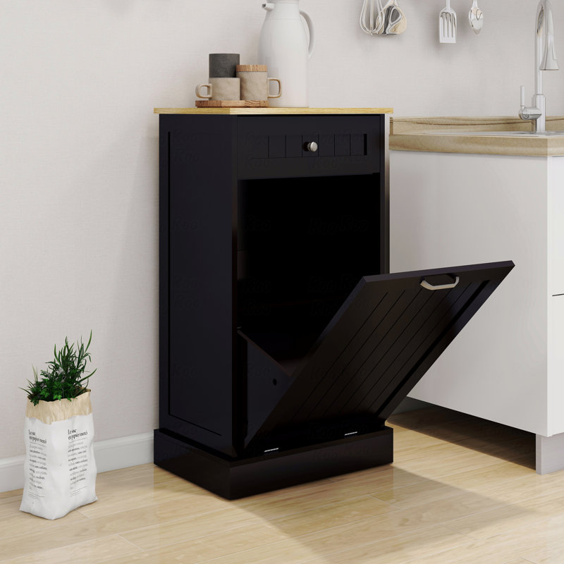 Armoire à ordures inclinable avec un tiroir et un compartiment, Noir
