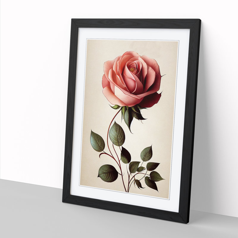Kila Rose Flower Art Nouveau - Single Picture Frame Print, Black, 46cm H x 34cm W x 2cm D