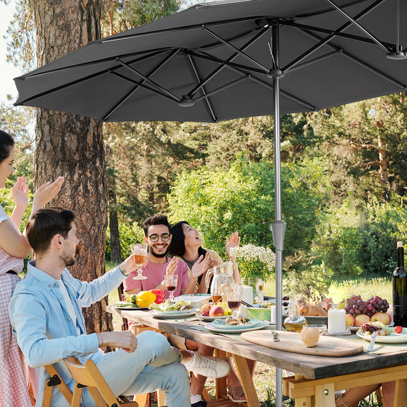 Aurthor 400cm Balcony Parasol, 220 x 400cm, Grey/Brown/Blue