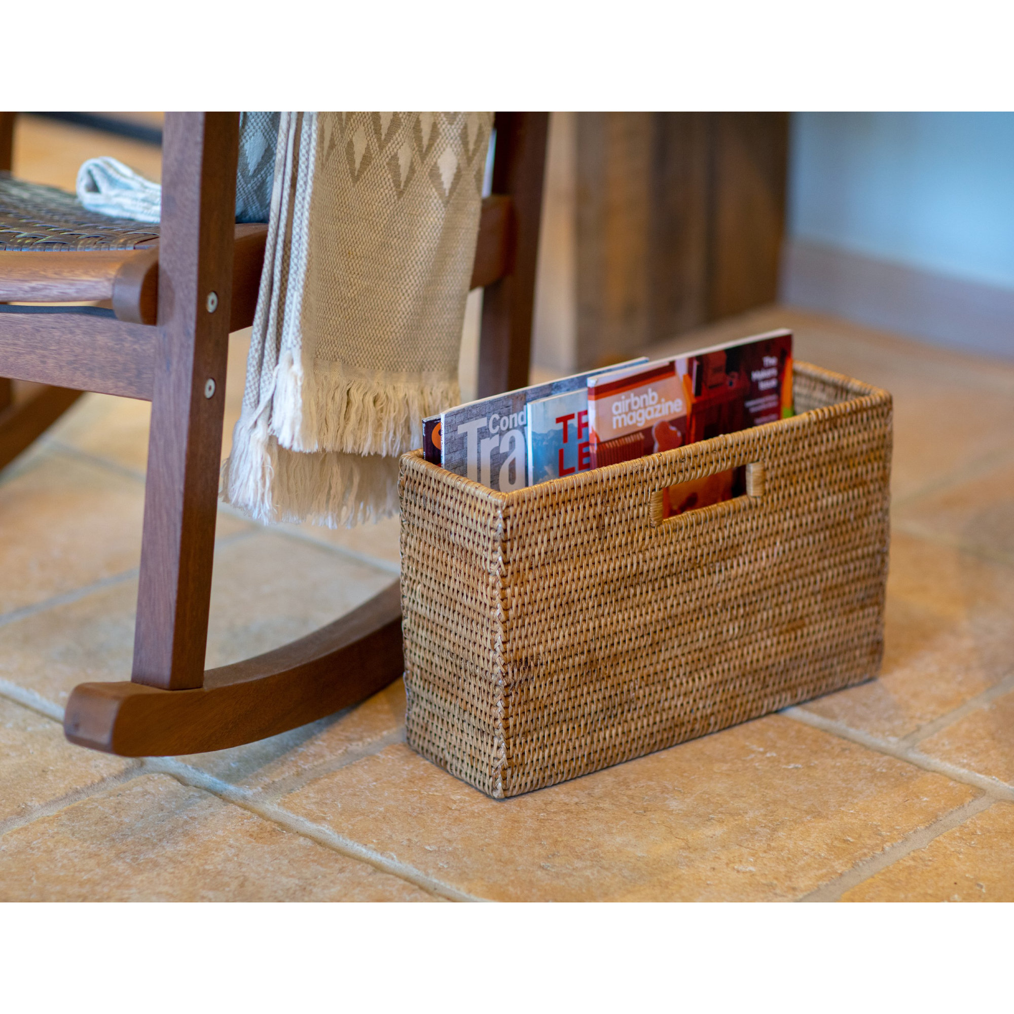 Rattan Magazine Rack, Honey Brown