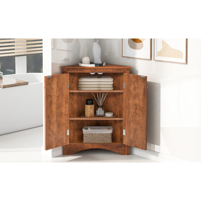 Brown Triangle Storage Cabinet With Adjustable Shelves, High - Quality , Metal Hardware, Falling, Suitable For Pantry And Corridor Brown, Material, Ample Space Snacks Fruits,