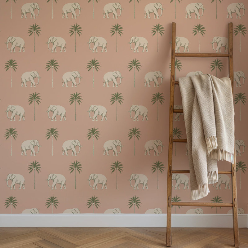 Strolling Elephant - Papier peint Savane rose