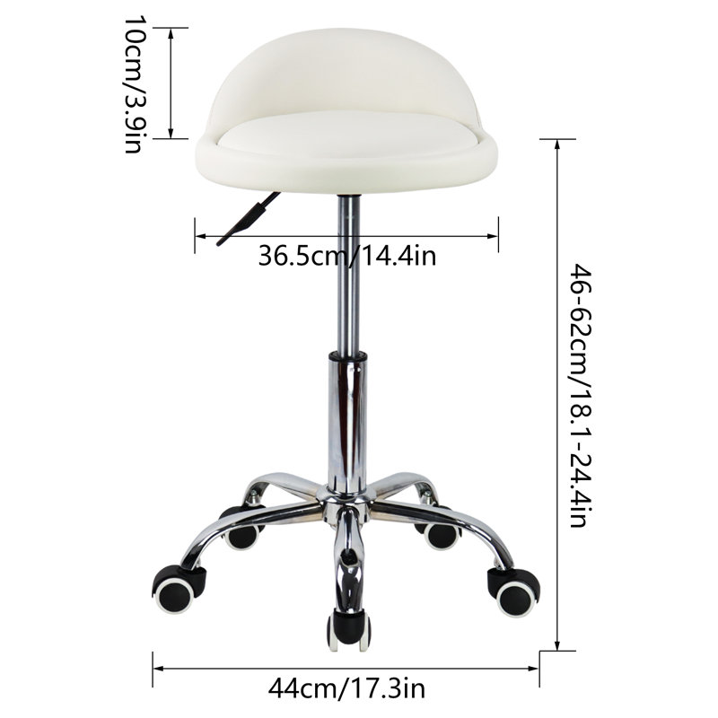 Backed Adjustable Height Ergonomic Lab Stool with Wheels, White