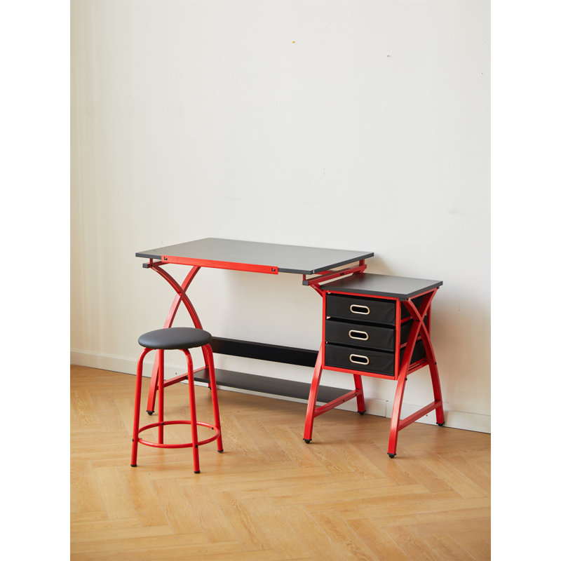 Table à dessin avec tabouret, Rouge