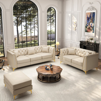 Living Room Set, 1 Piece of 2 Seater Loveseat, 1 Piece of 3 Seater Sofa and 1 Piece of Ottoman