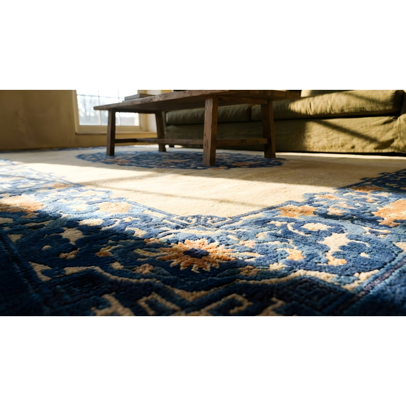 Tapis en laine beige et bleu antique