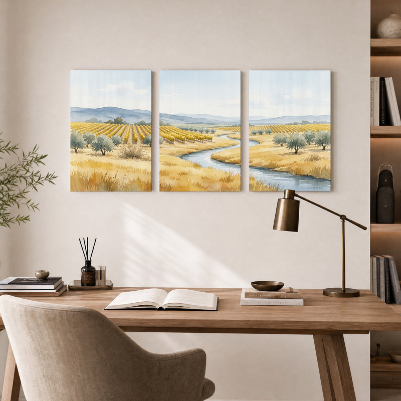 «River Through Golden Vineyard», ensemble de 3 toiles, 30"H x 20"W x 3pcs