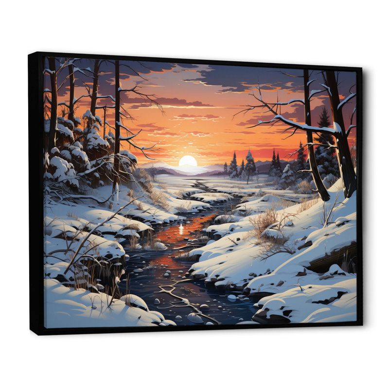 Paysage d'hiver rivière - impressions d'art mural, H 16 po x l 32 po, Cadre flottant noir