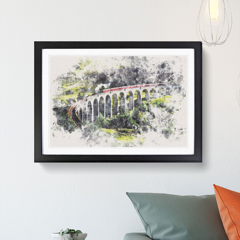 Steam Train in Scotland Abstract - Picture Frame Graphic Art Print, 62cm H x 87cm W x 2cm D, Black Framed