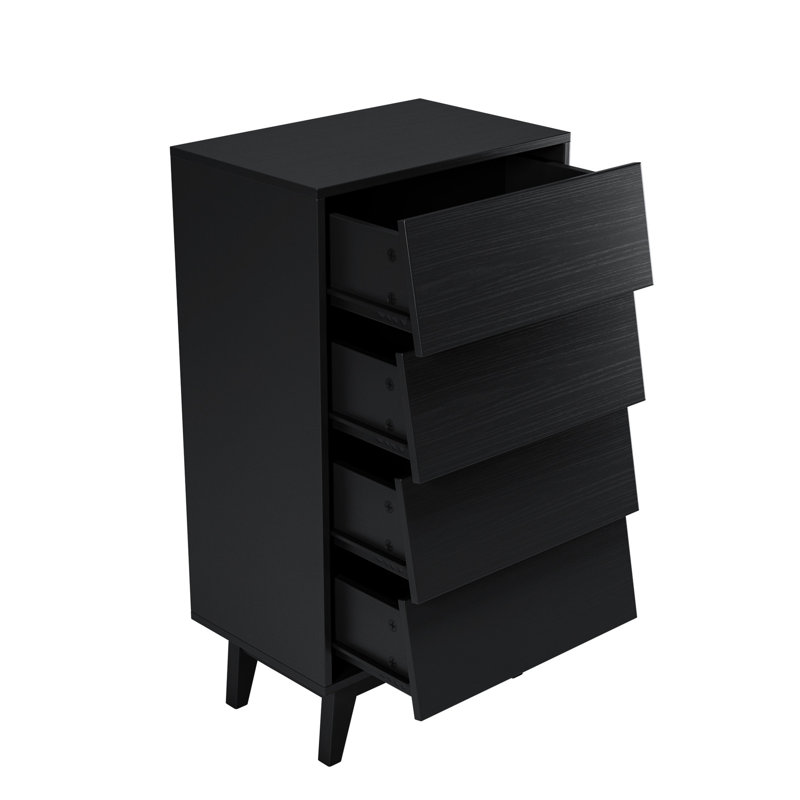 Organisateur de chambre à coucher 4 tiroirs noir - Commode design rétro