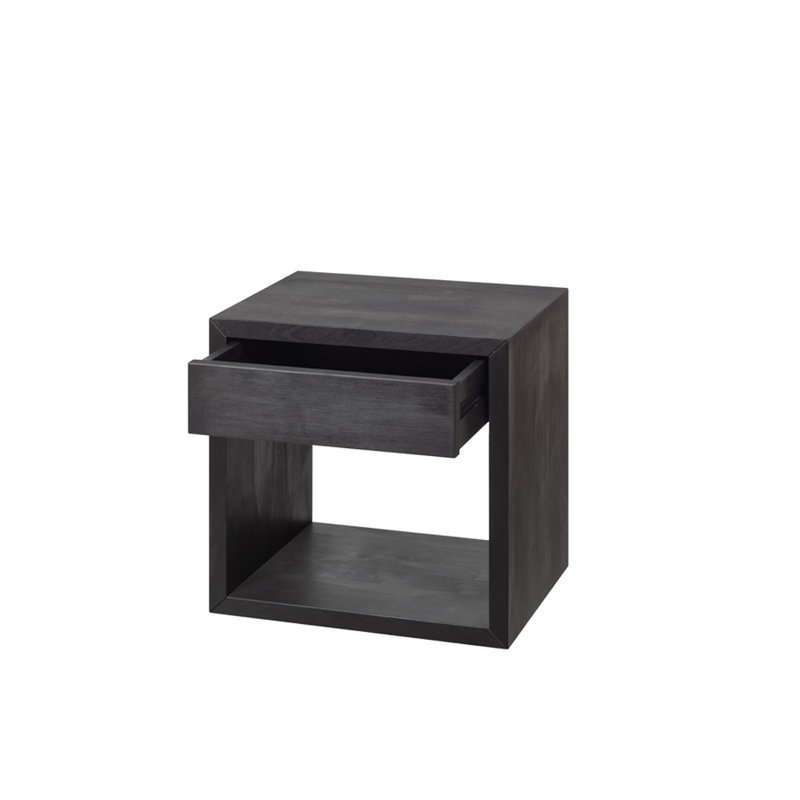 Daviaun - Table de chevet flottante noire avec tiroir | Table de chevet en bois massif véritable